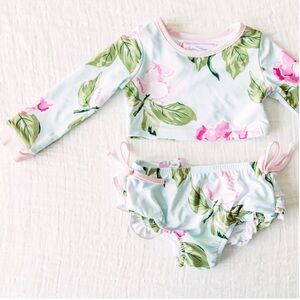 💗Sz 8 SweetHoney Crop Rash Guard - Blue Magnolia 2 piece swimsuit!
